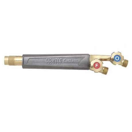 Cigweld Cutskill Blowpipe for gas welding, featuring ergonomic grip, non-rotating valve, and secure attachment locking teeth.