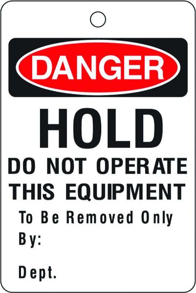 Vibrant 100 x 150 mm Danger Hold Tag for marking hazardous areas, featuring bold typography and durable, waterproof design.