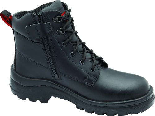 Black John Bull Elkhorn 5588 Zip Sided Safety Boots, Size 7, features heat-resistant sole, heavy-duty zip, and comfort gel padding.