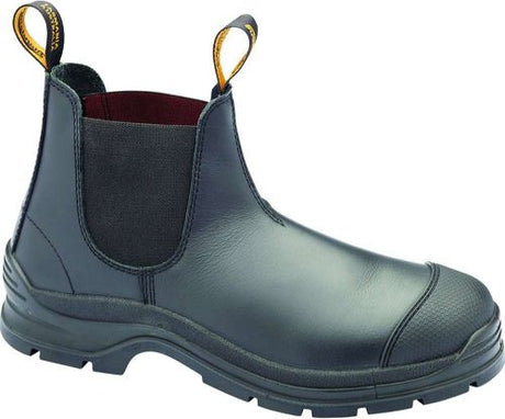 Blundstone 320 Safety Boots in size 5, black, featuring heat-resistant TPU sole, enhanced arch support, and shock protection.