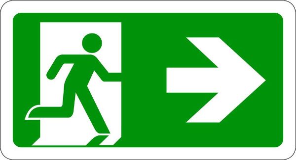 Man and Arrow Right Sign, 420mm x 220mm, durable PVC for indoor/outdoor use, easy wall mounting, max view distance 32m.