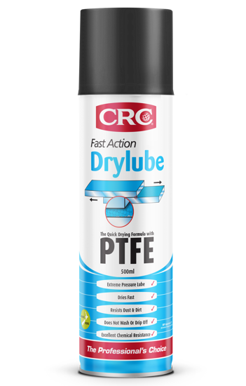 High-performance CRC 3049 Dry Lube 500ml with PTFE, ideal for extreme pressure lubrication in clean, dusty environments.