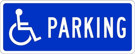 Durable PVC accessibility sign for wheelchair parking, 450 x 180mm, with corner holes for easy mounting.