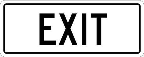 Info Exit Sign in durable PVC, 450 x 180mm, with clear lettering and corner holes for easy wall mounting in emergencies.