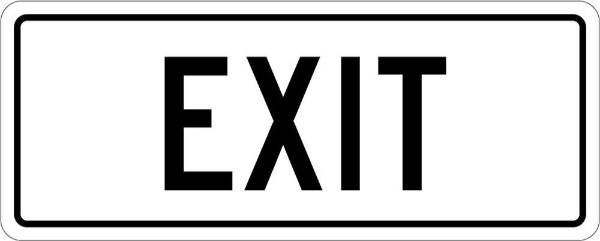 Info Exit Sign in durable PVC, 450 x 180mm, with clear lettering and corner holes for easy wall mounting in emergencies.