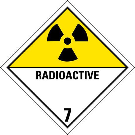 Single-sided radioactive goods sign, 295mm x 295mm, for safe transport of dangerous goods over legal limits.