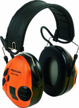 3M PELTOR SportTac Hunting earmuffs in green and orange with level-dependent sound function for noise protection and awareness.