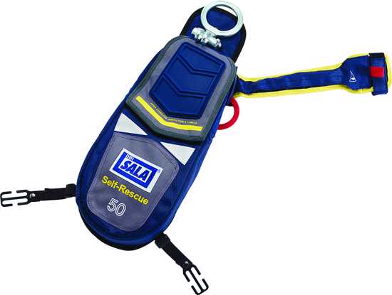 3M DBI - SALA Self-Rescue 50 in blue, featuring 15m detachable rope, comfort padding, and safety harness attachment.