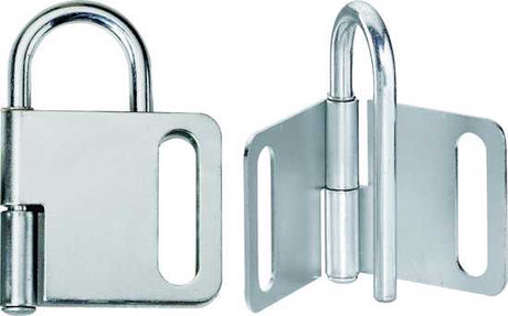 Heavy-duty steel lockout hasp with 25mm jaw and capacity for 4 padlocks, ensuring safety during maintenance tasks.