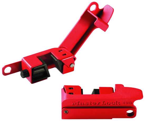 Premium Electrical Lockout for Circuit Breakers, durable, versatile design with thumb turn adjustment for safety compliance.