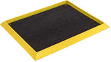 Footwash Mat 1000x820mm in black/yellow, designed for hygienic boot washing in food handling areas with non-slip base and bevelled edges.