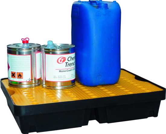 40L Controlco spill tray with removable platform for safe liquid containment in labs and industrial spaces, H155 x W800 x D600mm.