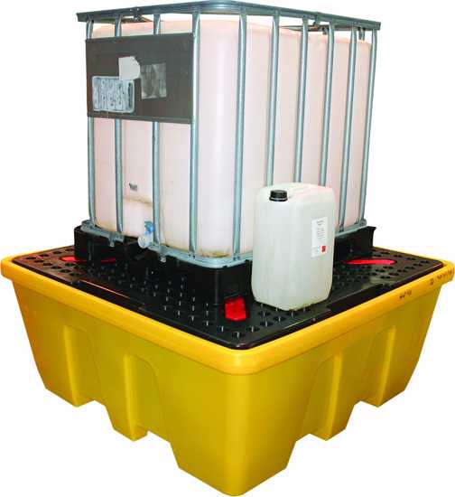 Controlco Single IBC Spill Pallet, 1260L capacity, durable polyethylene, safe chemical storage, forklift-friendly design.