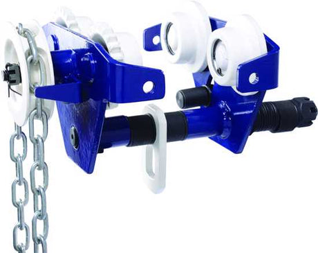 Bullivants Girder Trolley 2.0T geared trolley for heavy-duty lifting, suitable for beams 68-203mm, with 2.5m hand chain.