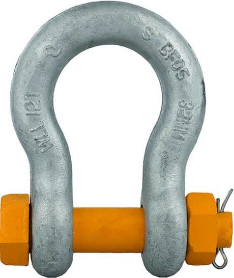 Bullivants 2.0T safety bow shackle with safety pin, designed for secure lifting in industrial applications.