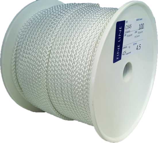 White polyester coarse braid measuring 2mm x 100m, featuring 8 plait construction, ideal for boating, fishing, and general use.