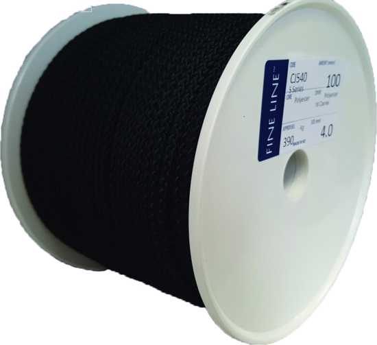 Durable black polyester coarse braid, 3mm x 100m, ideal for crafting, sailing, and industrial applications.