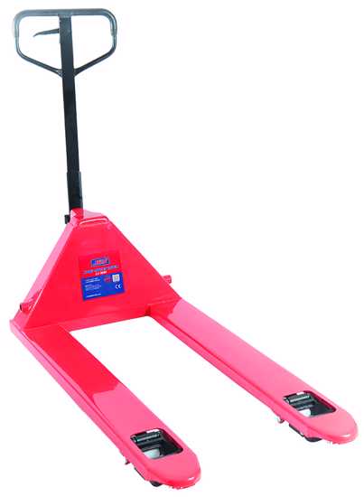 High-capacity JBS Low Profile Hand Pallet Truck for 2000kg loads, featuring low fork height and durable construction for uneven surfaces.