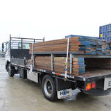 Heavy-duty 50mm x 6m truck tiedown with 5000kg break strength, UV and water resistant, featuring a rubber-handled ratchet.