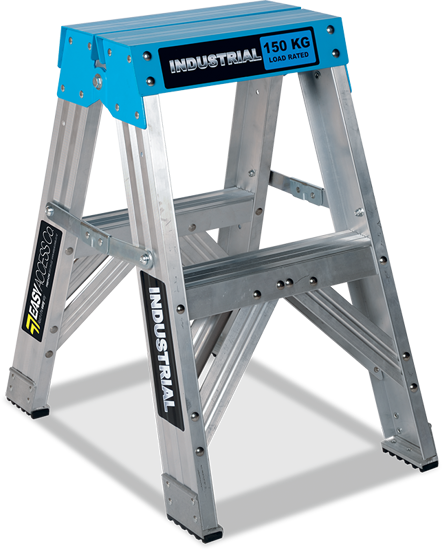 Easy Access Double Sided 2 Step Ladder with heavy-duty feet, non-clogging hinge, and 150kg load rating for safety and stability.