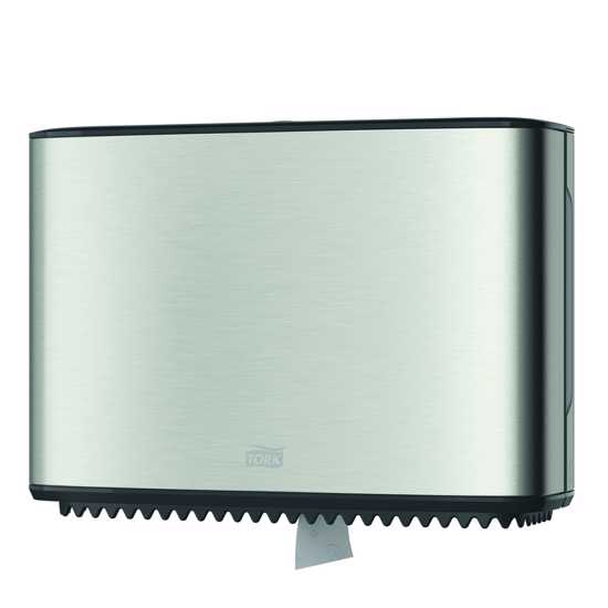 Stainless steel Tork T2 Mini Jumbo Toilet Tissue Dispenser features sleek design, high capacity, and smart waste-reducing technology.