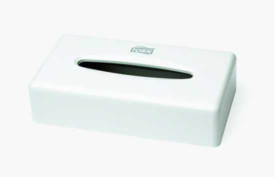 Elegant white acrylic facial tissue dispenser designed for one-at-a-time dispensing, suitable for wall or counter mounting.