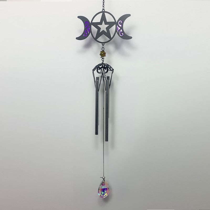 25-inch Triple Moon Wind Chime featuring intricate designs, durable construction, and soothing melodies for outdoor tranquility.