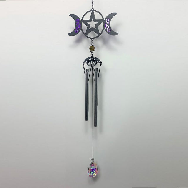 25-inch Triple Moon Wind Chime featuring intricate designs, durable construction, and soothing melodies for outdoor tranquility.