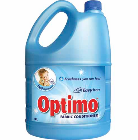 Optimo Fabric Conditioner in a 4-litre bottle, enhancing freshness and softness with a light floral fragrance for 48 washes.