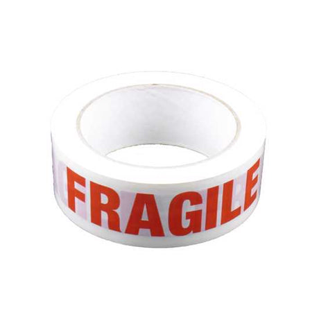 Red and white Sellotape Fragile Rip-a-Label, 36mm x 125mm, perfect for safely sealing and labeling fragile items in transit.