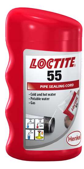 LOCTITE 55 Thread Sealant Cord, 160m, ensures leak-proof seals for metal and plastic pipes without curing time, ideal for plumbing.