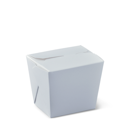 Detpak 8oz Food Pail: versatile white food box with poly lining for sauces, suitable for hot/cold dishes, ideal for branding.