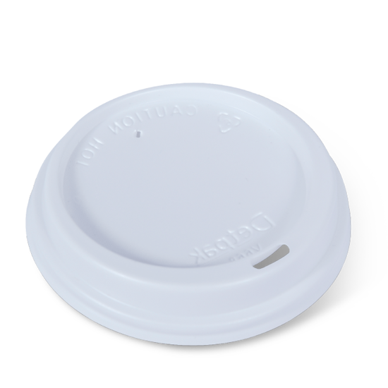 White Detpak hot cup lid pack for 12/16/20oz cups, designed for easy sipping and leak-proof performance.