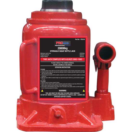 ProEquip Squat Bottle Jack 20000kg, a hydraulic tool for heavy lifting with adjustable height and compact design.