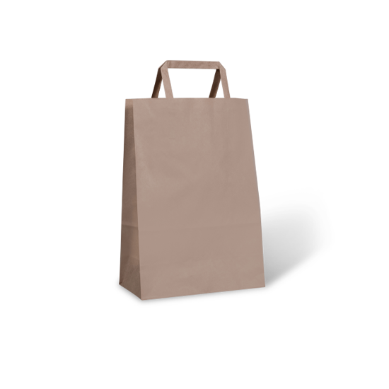 Eco-friendly flat fold handle bag, 200x100x285mm, made from recycled kraft paper, holds up to 10kg, ideal for shopping.