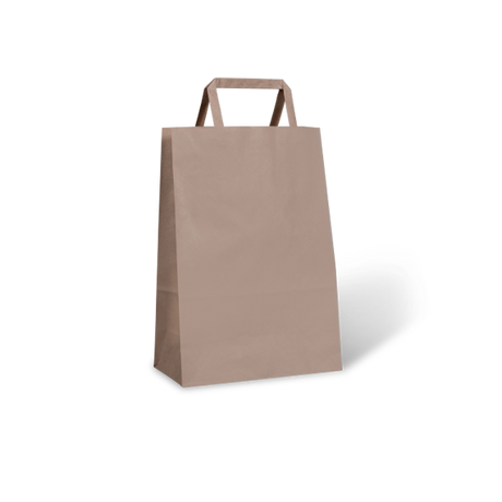 Eco-friendly flat fold handle bag, 200x100x285mm, made from recycled kraft paper, holds up to 10kg, ideal for shopping.