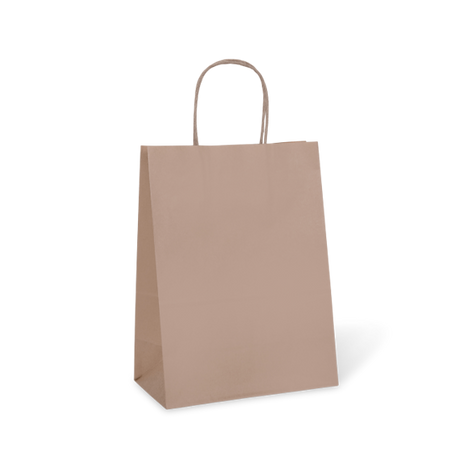 Small brown paper bag with twist handles, perfect for boutiques and gifts, eco-friendly and recyclable, 250 bags per case.