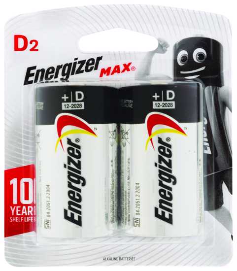 Energizer Max D 2pk (Packet)