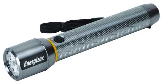 Energizer Vision Metal HD flashlight showcasing a bright 400-lumen output, three modes, and weatherproof design.