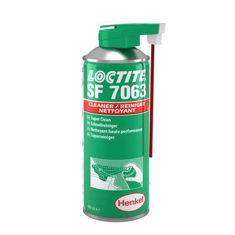 Loctite SF 7063 Cleaner 400ml bottle, a solvent-based solution for degreasing and cleaning surfaces before adhesive bonding.