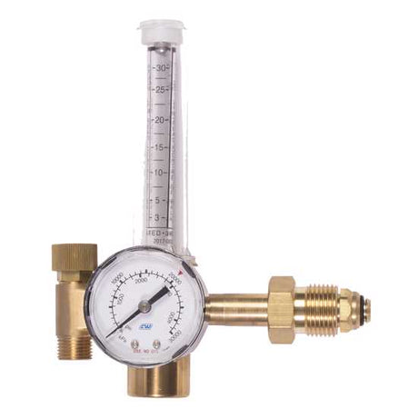 Cigweld Regulator Flowmeter for precise gas flow control in MIG/TIG welding, featuring durable brass construction and 30 LPM flow rate.