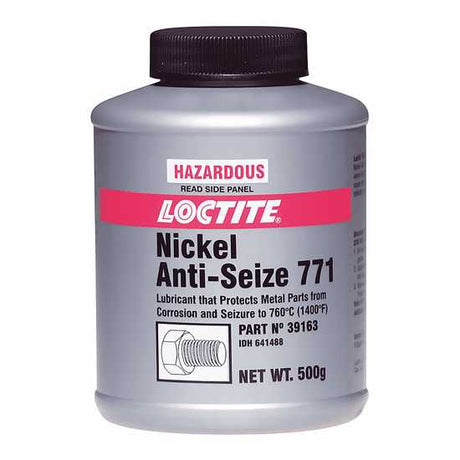 Loctite LB 771 Nickel Anti-Seize 500gm protects metal parts from rust, corrosion, and seizing up to +760°C with a nickel base.