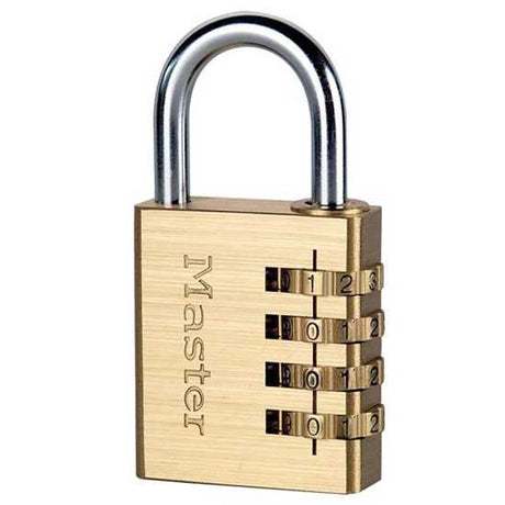 High-security 40mm brass combination padlock with hardened steel shackle and double deadbolt locking for outdoor use.