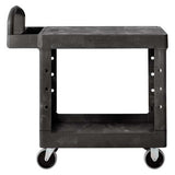 Rubbermaid Heavy Duty Black Flat Shelf Cart-Small with high-density foam, 226 kg capacity, rounded corners, and 5" non-marking casters.