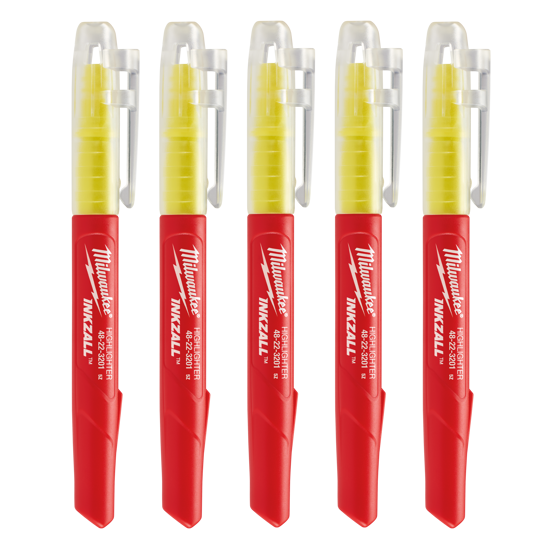 Milwaukee Inkzall Yellow Jobsite Highlighter - Pack of 5