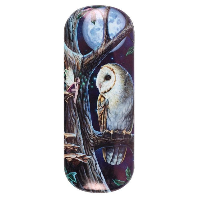 Enchanting glasses case by Lisa Parker featuring fairy and owl artwork, with a cleaning cloth and luxurious gold logo inside.