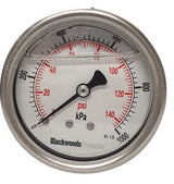 63mm stainless steel pressure gauge with dual scale 0-1000 kPa, ideal for industrial applications and heavy-duty service.