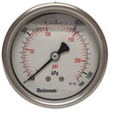 Durable 63mm stainless steel pressure gauge with rear 1/4" BSP connection, 0-1600 kPa range, designed for industrial use.