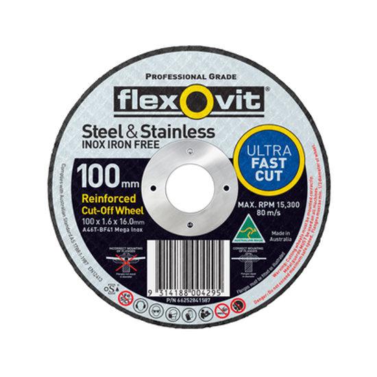 Ultra-thin 100mm cut-off disc for stainless steel with high RPM, designed for fast, clean, and durable cutting.