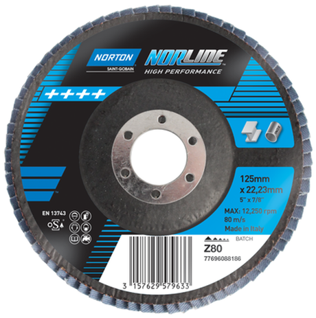 High-performance 125mm zirconia flap disc for effective grinding on steel, aluminum, wood, and more; ideal for rust removal.